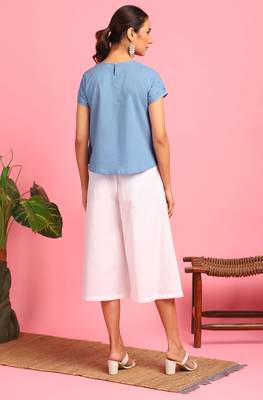 Janasya Blue embroidered cotton party tops 4