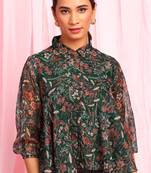 Green printed georgette party tops