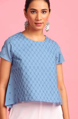 Janasya Blue embroidered cotton party tops 5