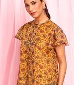 Mustard printed georgette party tops