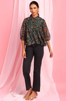 Green printed georgette party tops 2