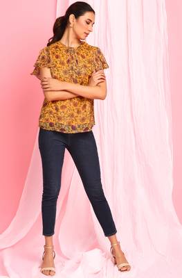Mustard printed georgette party tops 2