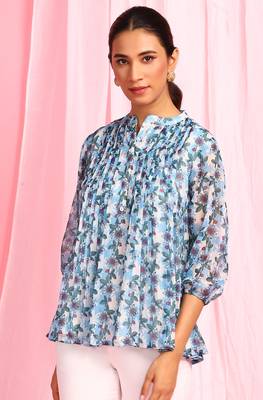 Blue printed georgette party tops 1