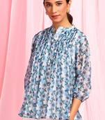 Blue printed georgette party tops