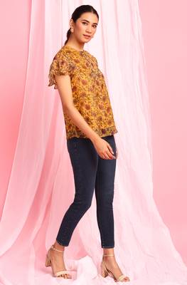 Mustard printed georgette party tops 3