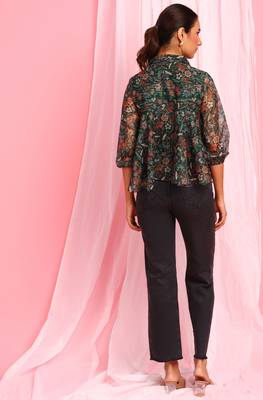 Green printed georgette party tops 4
