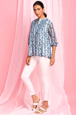 Blue printed georgette party tops 2