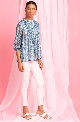 Blue printed georgette party tops 3
