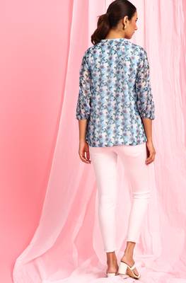 Blue printed georgette party tops 4