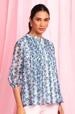Blue printed georgette party tops 5