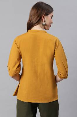 Mustard embroidered cotton party-tops 4