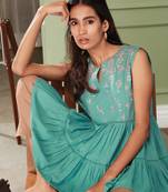 Green embroidered cotton party tops