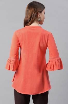 Janasya Peach embroidered cotton party tops 4