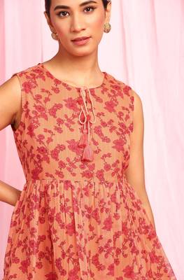 Orange printed georgette party tops 5