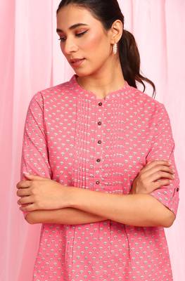 Janasya Pink printed cotton tunics 5