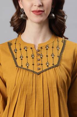 Mustard embroidered cotton party-tops 5