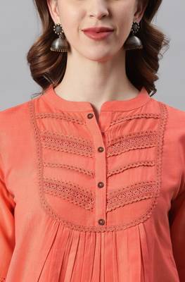 Janasya Peach embroidered cotton party tops 5