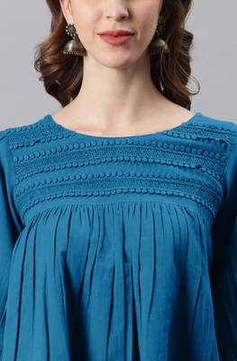 Janasya Blue embroidered cotton party tops 5