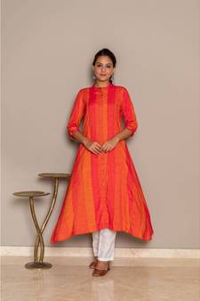 orange rayon stitched   Kurta