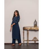 blue cotton stitched   Kurta WITH    Pant