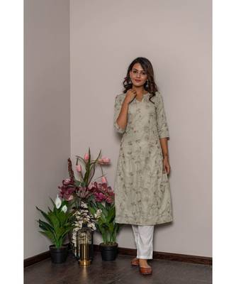 grey rayon slub stitched   Kurta WITH    Pant 3