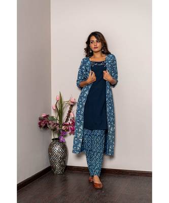 blue cotton stitched   Kurta WITH    Pant WITH     jacket 1