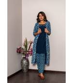 blue cotton stitched   Kurta WITH    Pant WITH     jacket