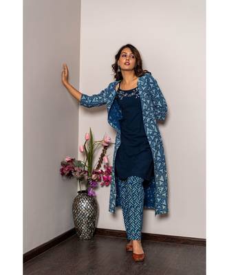 blue cotton stitched   Kurta WITH    Pant WITH     jacket 2