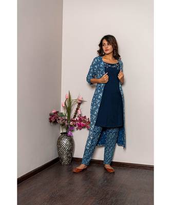 blue cotton stitched   Kurta WITH    Pant WITH     jacket 3