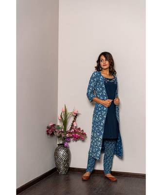 blue cotton stitched   Kurta WITH    Pant WITH     jacket 4