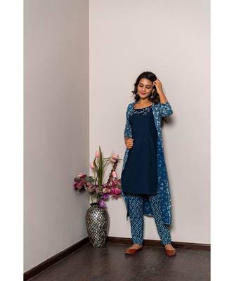 blue cotton stitched   Kurta WITH    Pant WITH     jacket 5