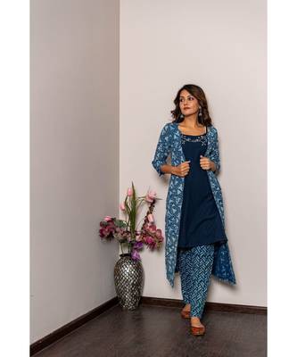 blue cotton stitched   Kurta WITH    Pant WITH     jacket 6