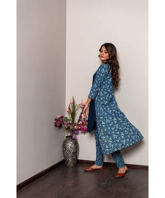 blue cotton stitched   Kurta WITH    Pant WITH     jacket 7