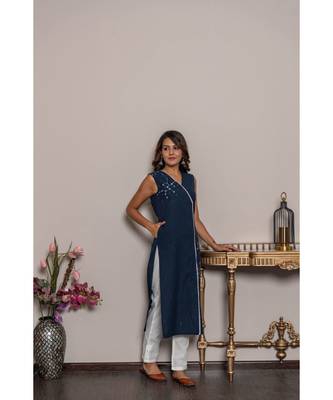 blue cotton stitched   Kurta WITH    Pant 4