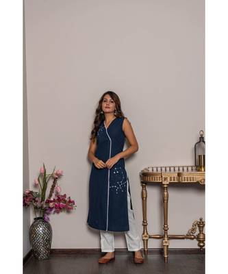 blue cotton stitched   Kurta WITH    Pant 1