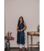 blue cotton stitched   Kurta WITH    Pant