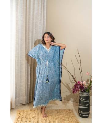 sky blue  cotton stitched   kaftan 3