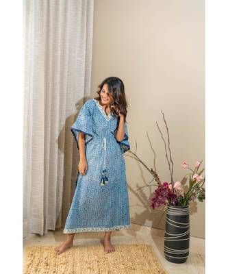 sky blue  cotton stitched   kaftan 8