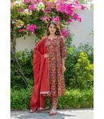 red cotton stitched   Kurta WITH    Pant WITH     dupTTA