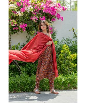red cotton stitched   Kurta WITH    Pant WITH     dupTTA 2