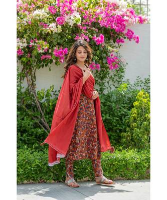 red cotton stitched   Kurta WITH    Pant WITH     dupTTA 4