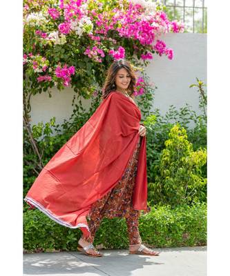 red cotton stitched   Kurta WITH    Pant WITH     dupTTA 5