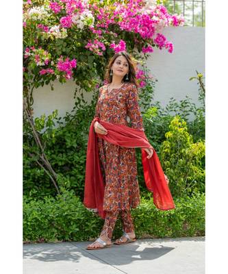 red cotton stitched   Kurta WITH    Pant WITH     dupTTA 7