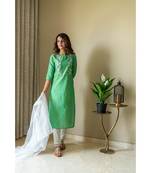 green khadi cotton stitched   Kurta WITH    Pant WITH     dupTTA