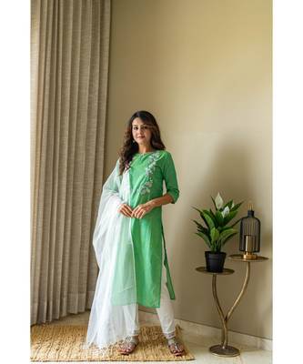 green khadi cotton stitched   Kurta WITH    Pant WITH     dupTTA 6