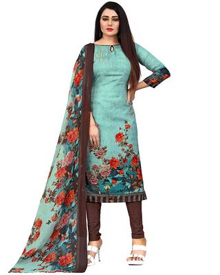 Blue Women's Cotton Geometric Printed Unstitched Salwar Suit Material 1