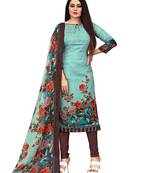 Blue Women's Cotton Geometric Printed Unstitched Salwar Suit Material