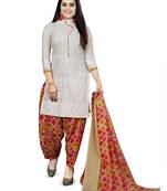 White Women's Cotton Geometric Printed Unstitched Salwar Suit Material