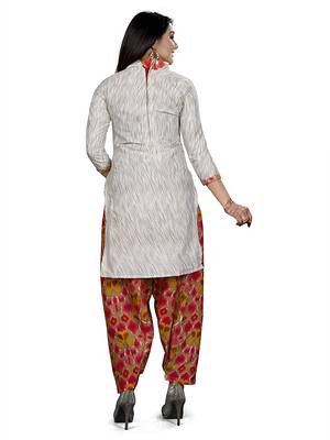 White Women's Cotton Geometric Printed Unstitched Salwar Suit Material 3