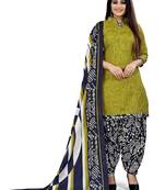 Green Women's Cotton Geometric Printed Unstitched Salwar Suit Material